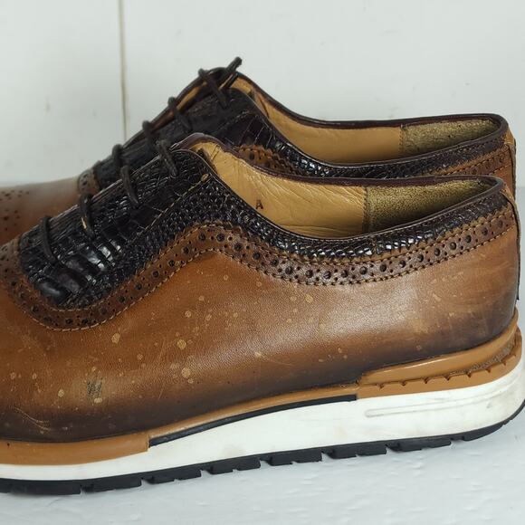 Franco Cuadra Men's 28,5 US10 Brown Distressed Leather Lace Up Trainer Sneakers - Picture 13 of 16